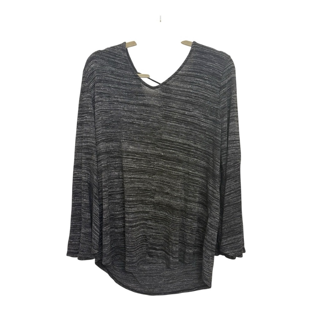 LOFT Gray & Black Striped Relaxed Top Boho Soft Knit Minimalist Shirt XL